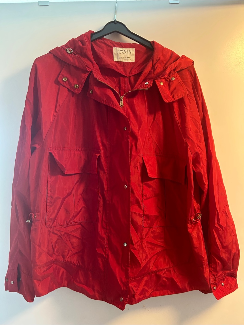 Zara Bright Red Hooded Utility Jacket